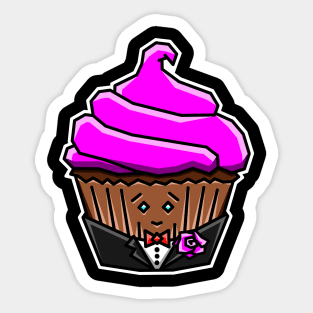 Cute Chocolate Cupcake in a Tuxedo with Pink Icing Gift - Cupcake Sticker